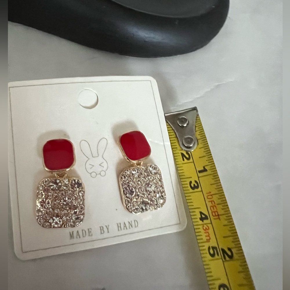 Red & Rhinestone Earrings - Picture 6 of 6